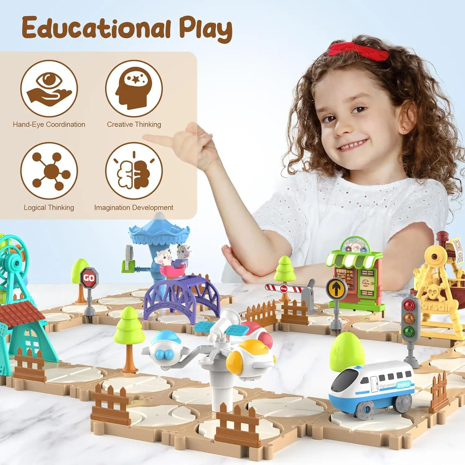 DIY Puzzle Track Car Set Assembling Scene Rail Train Learning Logic Road Board Games Educational Toy Kid Boy Birthday Gifts view 2