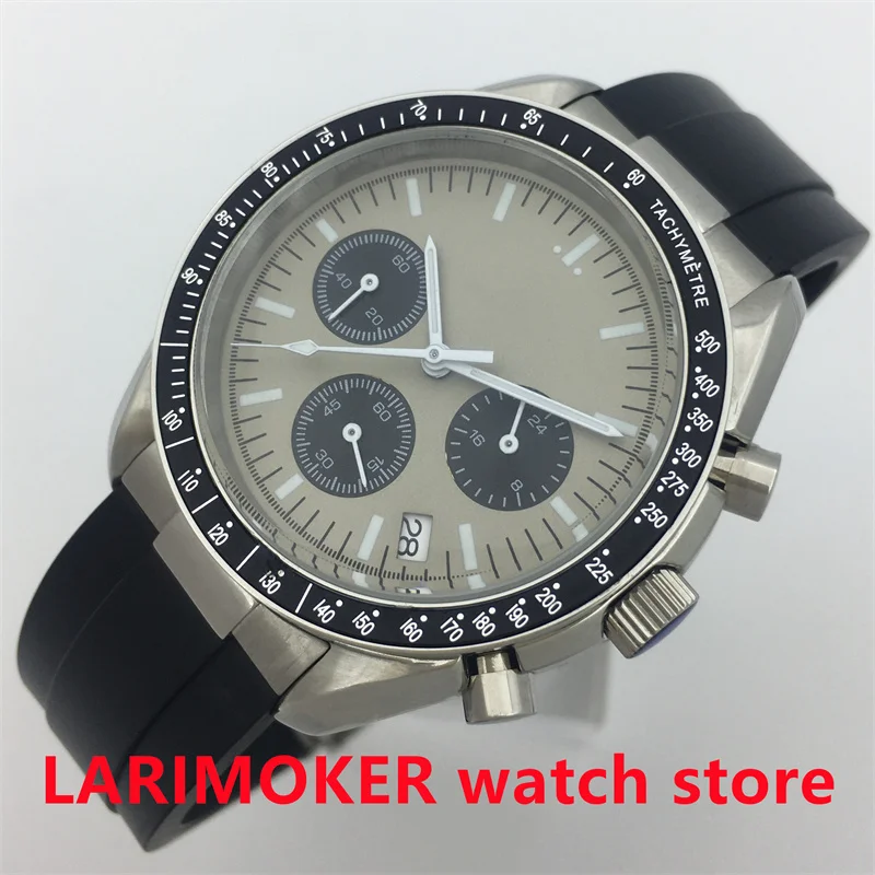 

BLIGER 40mm men's chronograph stopwatch Quartz watch VK63 movement steel case sapphire glass gray dial luminous rubber strap