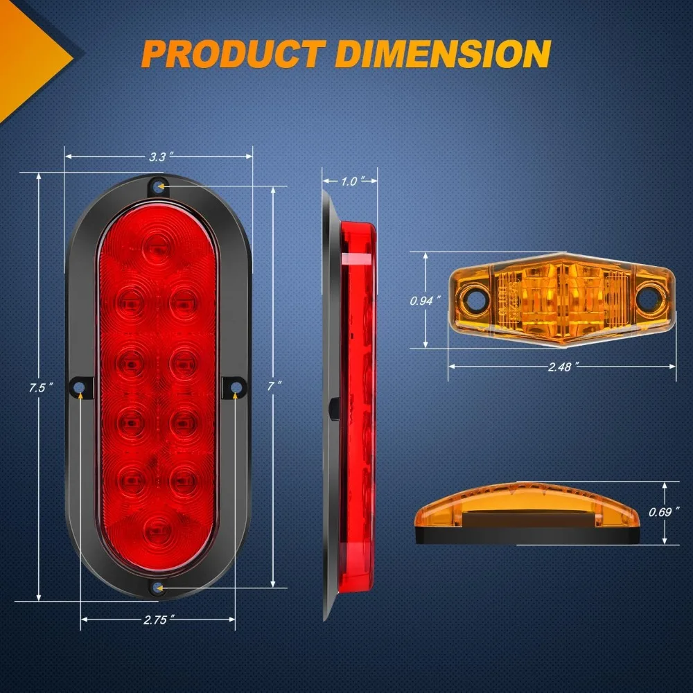 Nilight LED Trailer Light Kit 6 Inch Oval Stop Turn Tail Light Red Amber Side Marker Light Waterproof Surface Mount for 12V Utility Trailer Boat Camper RV Trucks Van Caravan