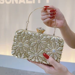 New Hollow Out Style Women Evening Bags Golden Luxury Party Wedding Chain Shoulder Clutch Flap Diamonds Purse