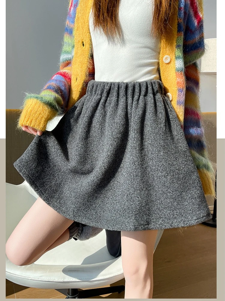 

Thickened Lambskin Woolen Skirt Women's Winter Preppy Style A Line Mini Skirt Student Sweet Black Streetwear Faldas 2025 New