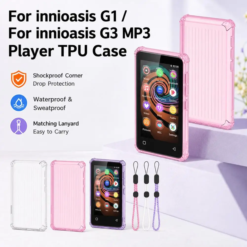 For Innioasis G1/G3 MP3 Player TPU Protective Case Transparent Soft Silicone Cover Anti Drop Dustproof With Lanyard