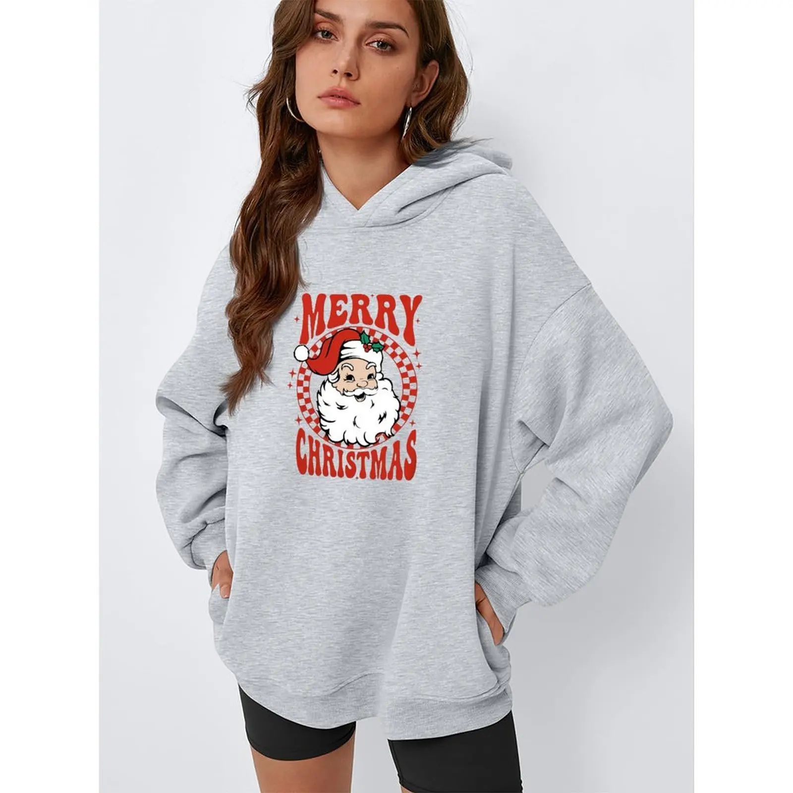 

Women Winter Casual Printed Pattern Comfortable Merry Christmas Santa Print Hoodies Pullovers Autumn Woman Clothes