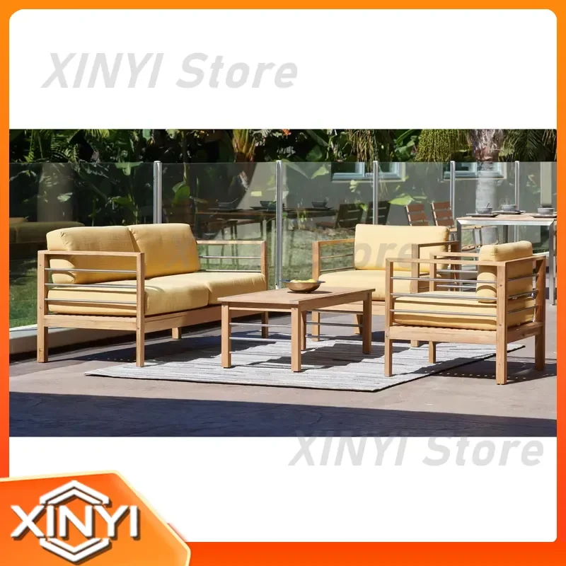 All Weather Loveseat and Club Chairs Set for Garden Patio Outdoor Use Teak Solid Wood Sofa Furniture Design