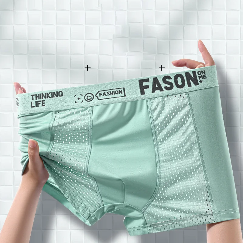 4pcs  Men Underwear Ice Silk Men Panties Sexy Man Boxer Underwear Shorts Soild Male Boxer Shorts Set Underwear  ﻿