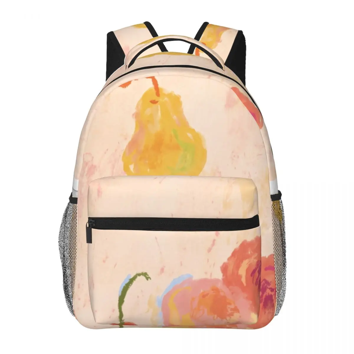 University Student Backpack Center Painted Fruit Modern Artistic Solid White Multi Color Large Capacity Laptop Bookbag Everyday