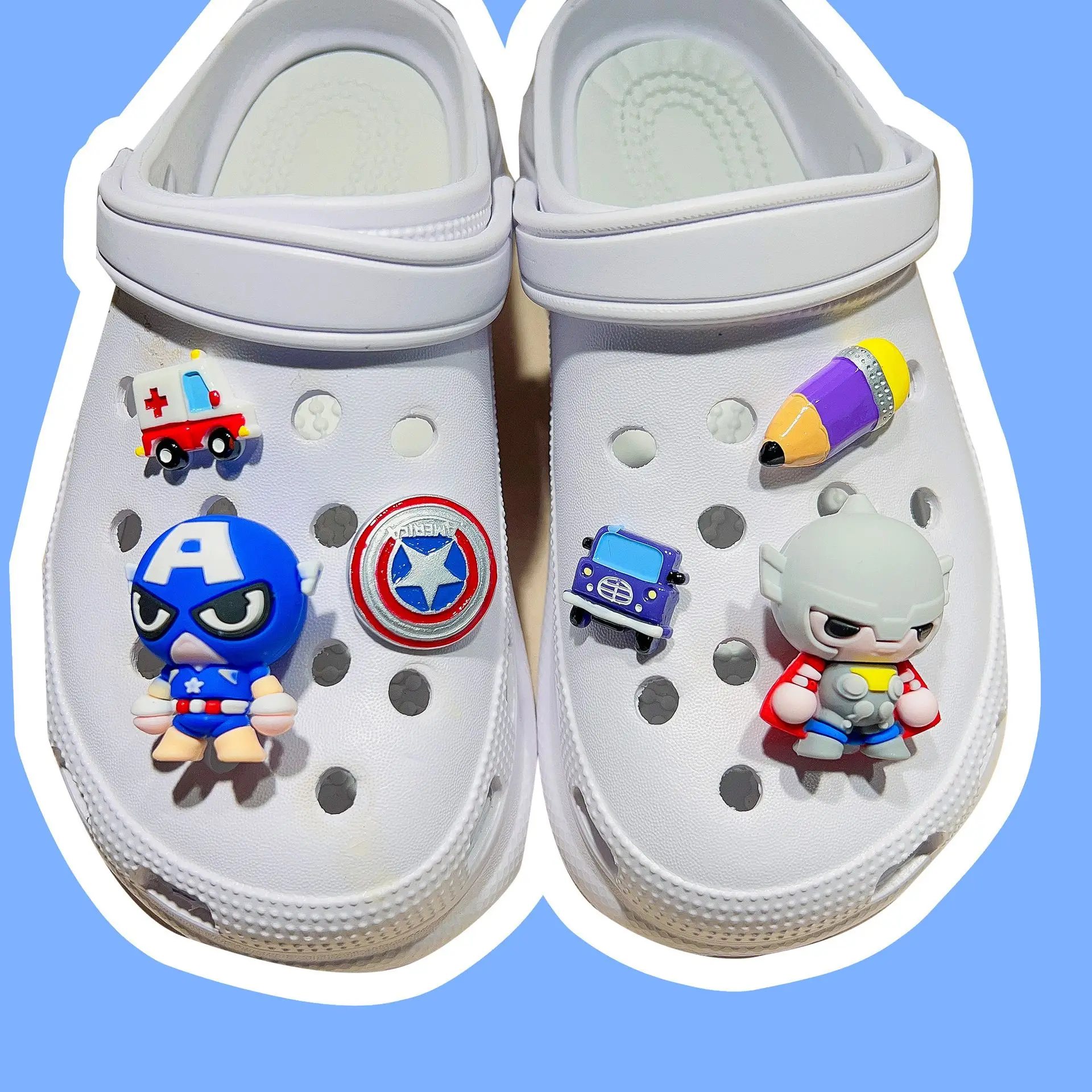 MESUCA Cute 3D Captain America Series Shoe Charms Pin for Clogs Accessories Charms for Clogs Slides DIY Shoe Decoration Buckle