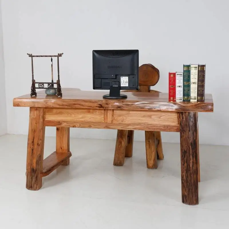 Boss desk Computer desk integrated pure solid wood desk combination antique home modern wabi-sabi