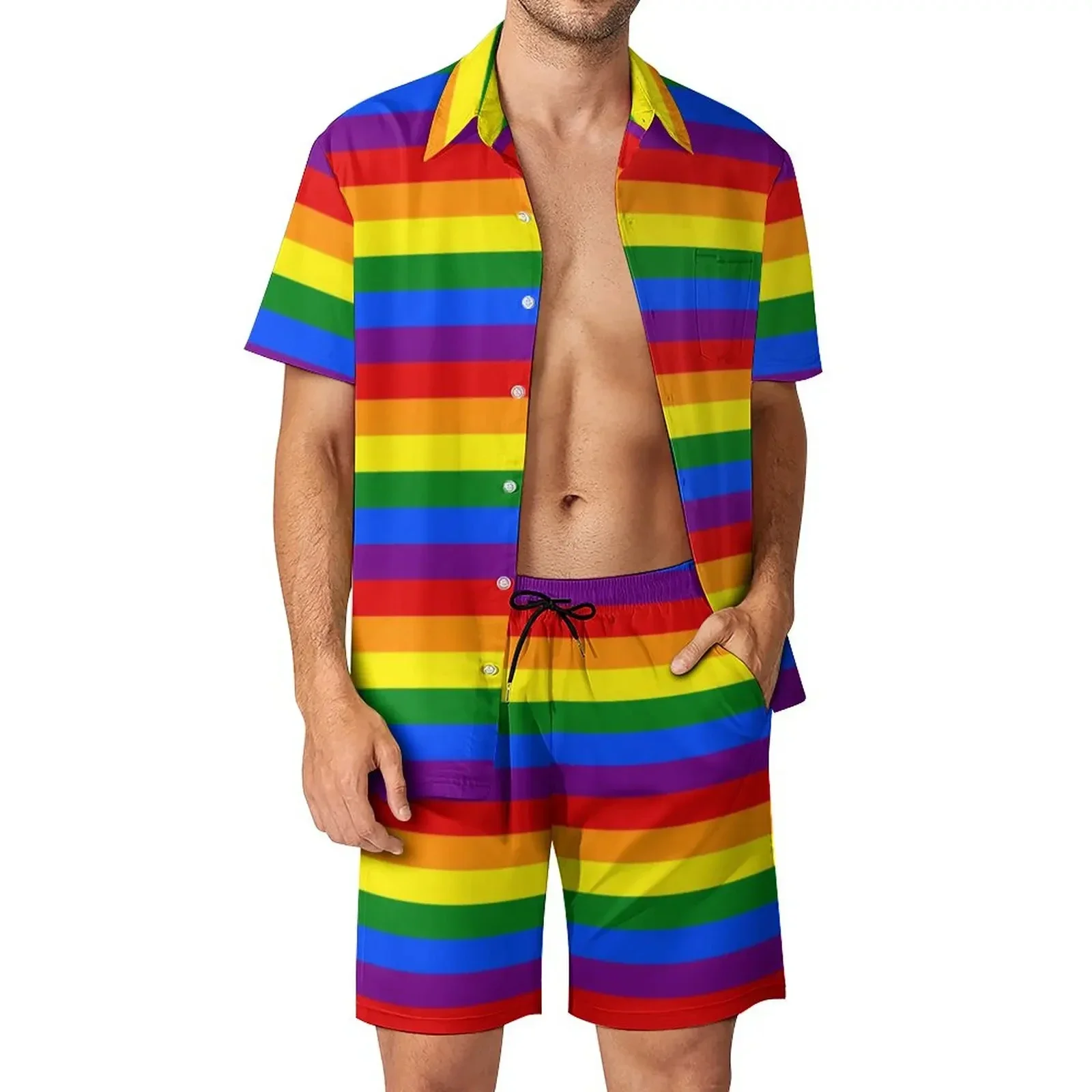 Rainbow Shirt Sets 3D Printed Men Casual Fashion Short Sleeves Shirts Oversized Beach Shorts Hawaiian Streetwear Clothing Suits