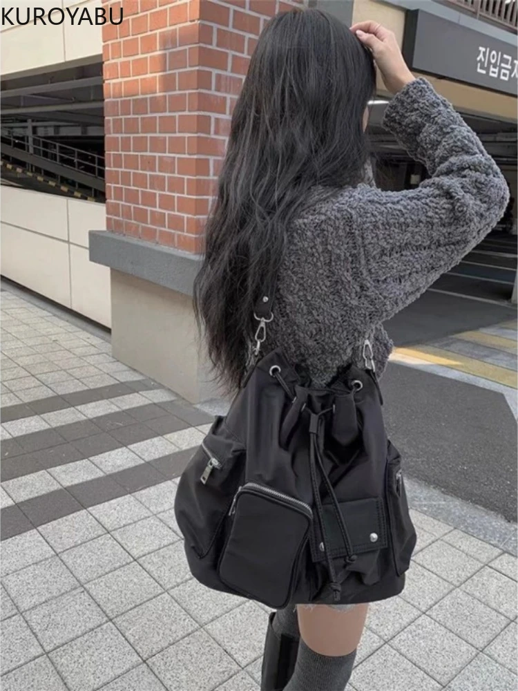 

Women's Shoulder Bag Nylon Waterproof Large Capacity Handbag Pockets Casual Fashion Drawstring Crossbody Bag Tote Bag for Women