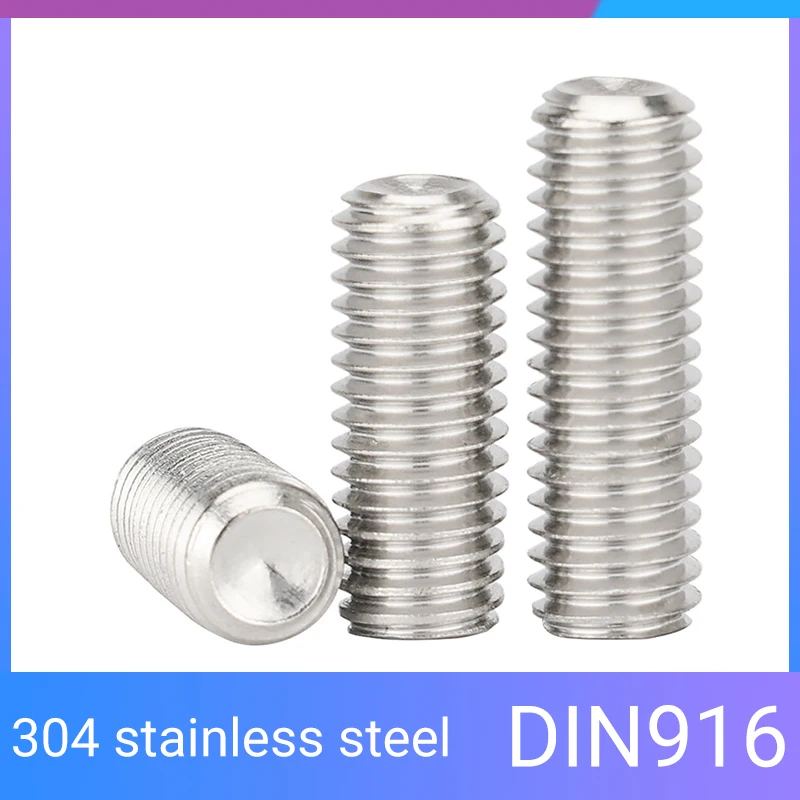 20pcs 304 stainless steel Allen Head Hex Hexagon Socket Flat Point Set Screw End Grub Headless Bolt M3 M4 M5 M6 M8 M10