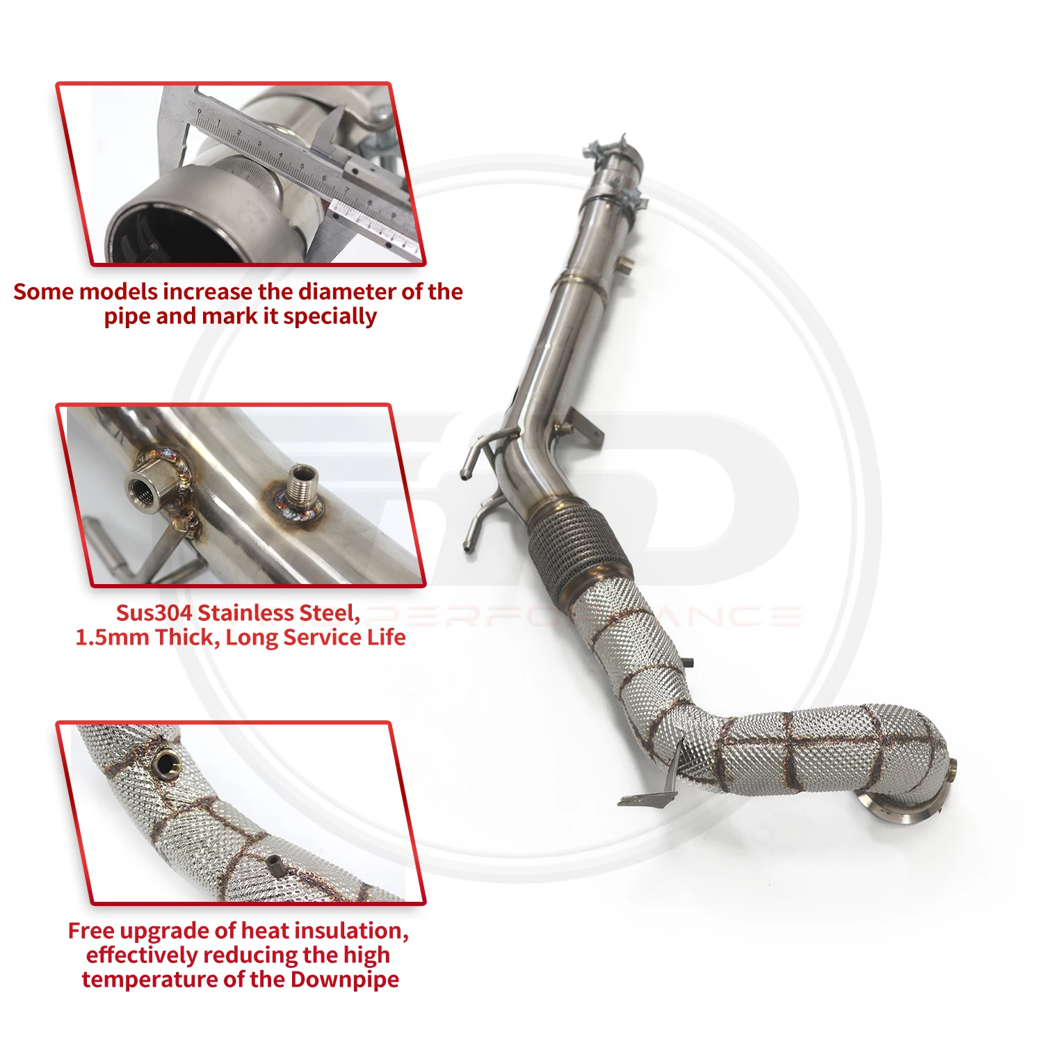 High Flow Performance Downpipe for Volkswagen Golf GTI MK8 2.0T HMD Exhaust System With Heat Shield OPF Version