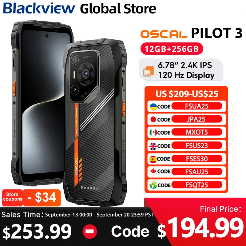 Blackview Oscal PILOT 3 Rugged Phone 6.78-inch 2.4K IPS 120Hz Display 5G MediaTek Dimensity 6300 50MP 7500mAh NFC Cellphone