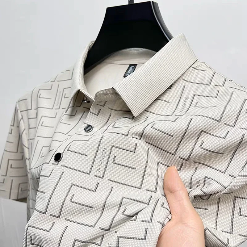 Camiseta fresca y transpirable de alta calidad para hombre, polo de manga corta con solapa, novedad de verano, estampado de marca a la moda, ropa informal para hombre