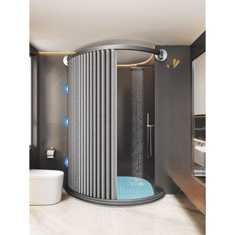 

Curved track folding shower curtain bathroom shower waterproof and mildew-proof curtain