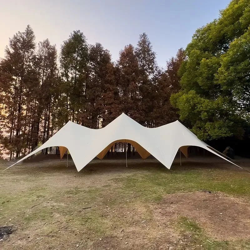 50-80 People Large 20x10 Star Camping Tent with Pillars Removable Beach Awning Rain Shade Multi-purpose Suitable for