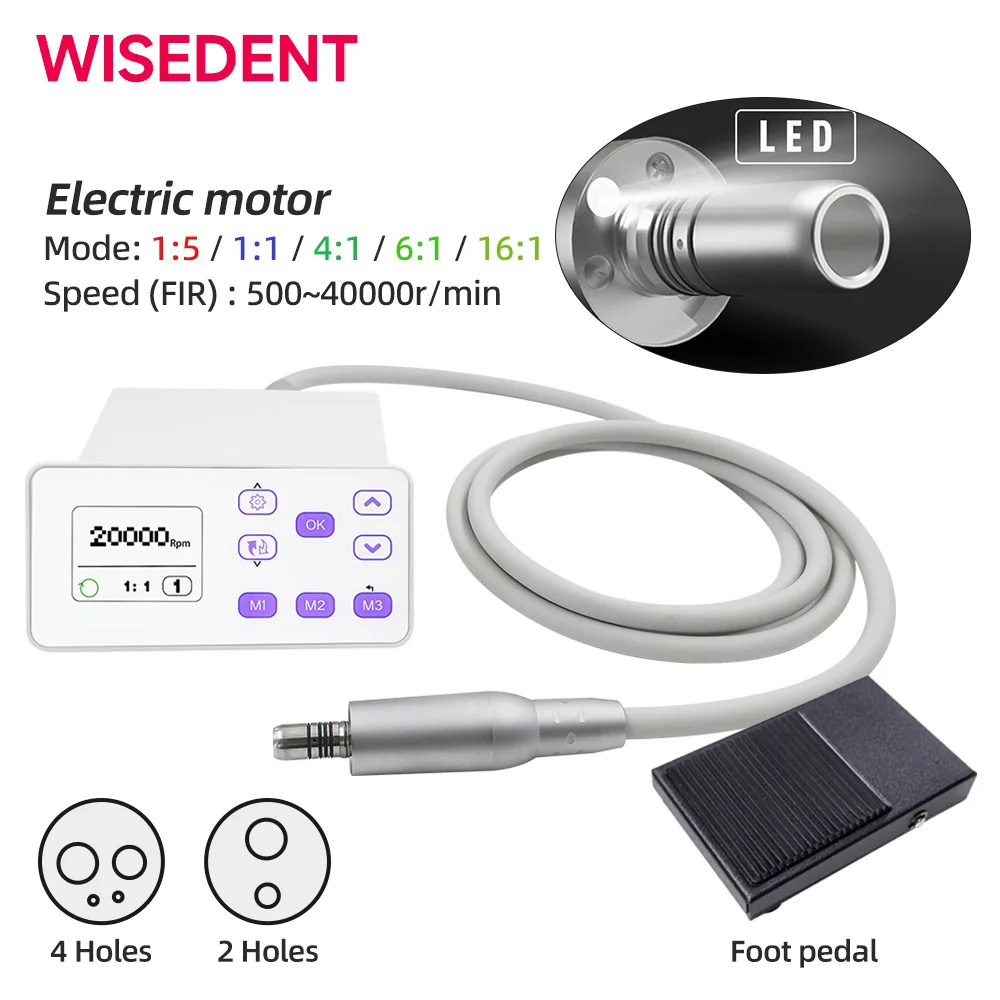 

Dental LED Brushless Electric Micro Motor With Foot Pedal 2/4 Holes Fit 1:1/1:5/4:1/6:1/16:1 Handpiece Dentistry Tools