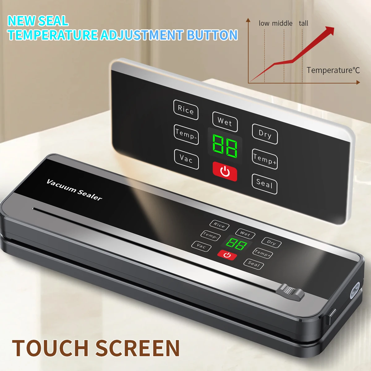 Electric Vacuum Sealer with Built-in Cutter Touch Button Kitchen Food Storage Seal for Dry/Wet Food Automatic Package Sealer