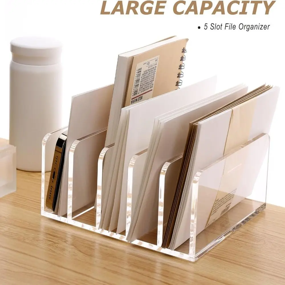 Vertical File Organizer Letter Holder Transparent Desktop Organizer Acrylic File Sorter Mail Organizer Tablets Smartphones