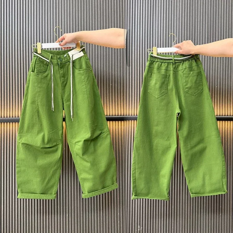 Jeans Spring Summer Lightweight Washed Cotton Curved Denim Wide Leg Cropped Balloon Loose Slimming Multi Color Casual Pants