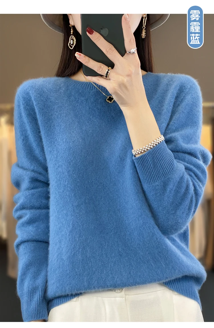 2026 New Cashmere Basic Top Long Sleeve Women O-Neck Knitted Sweater 100% Pure Merino Wool Pullover Clothing Knitwear Traf