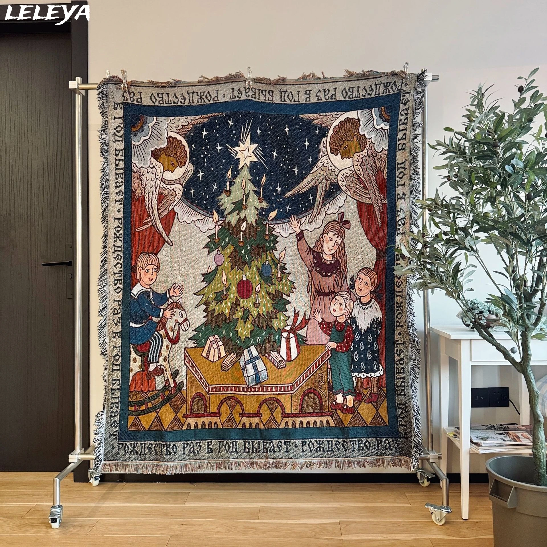 نسيج عيد الميلاد الغابات الخضراء عيد الميلاد نسيج الديكور الصنوبر المناظر الطبيعية جدار السجاد الديكور مناسبة للمنزل