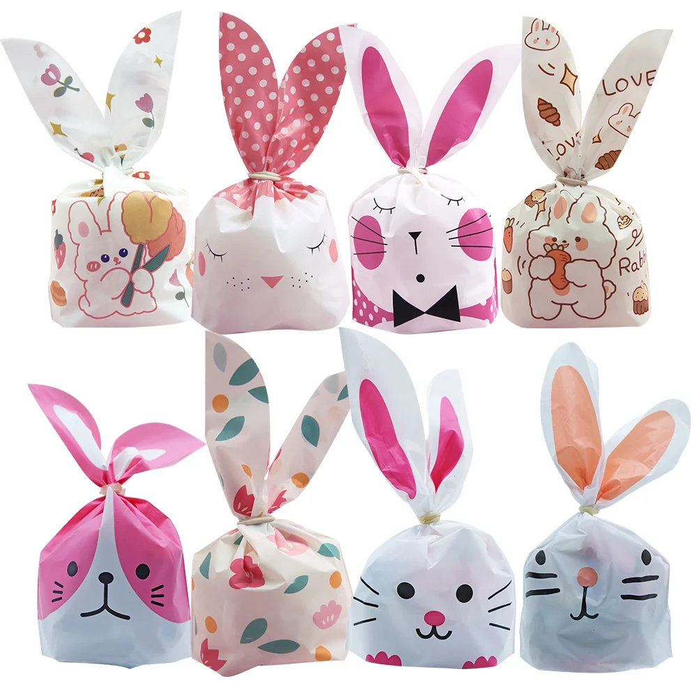 10/20pcs Rabbit Ear Bags Carton Plastic Cookie Candy Bags For Easter Party Biscuits Snack Baking Packing Supplies Kids Gifts