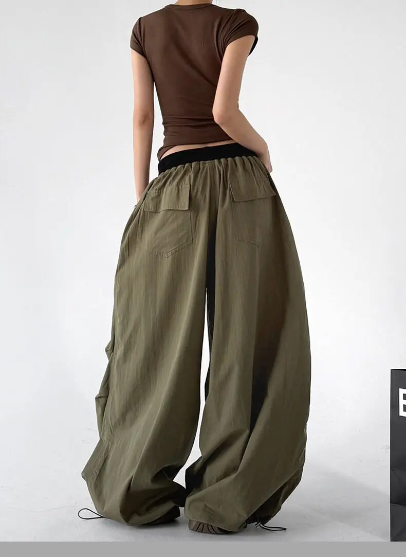 Y2k Hiking Straight Wide Pants Women Streetwear Cargo Paratrooper Pants Casual Brown Quick Dry Pocket Travel Sport Trousers