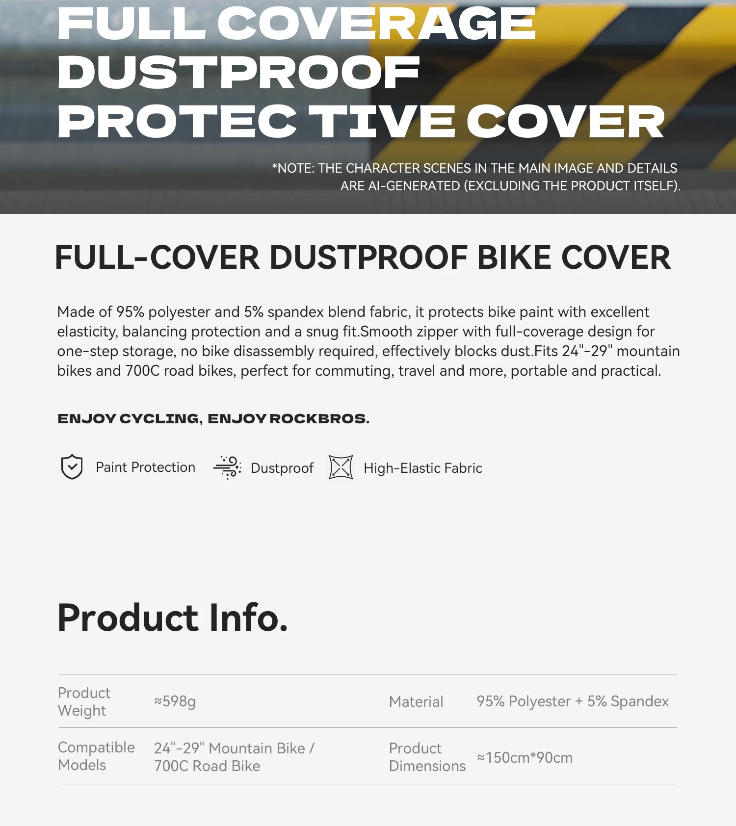 ROCKBROS Fahrrad-Schutzausrüstung Vollständige Abdeckung 24-29 Zoll MTB Bike / 700C Rennrad Staubdichte Schutztasche Vollständiger Schutz – Detail 2