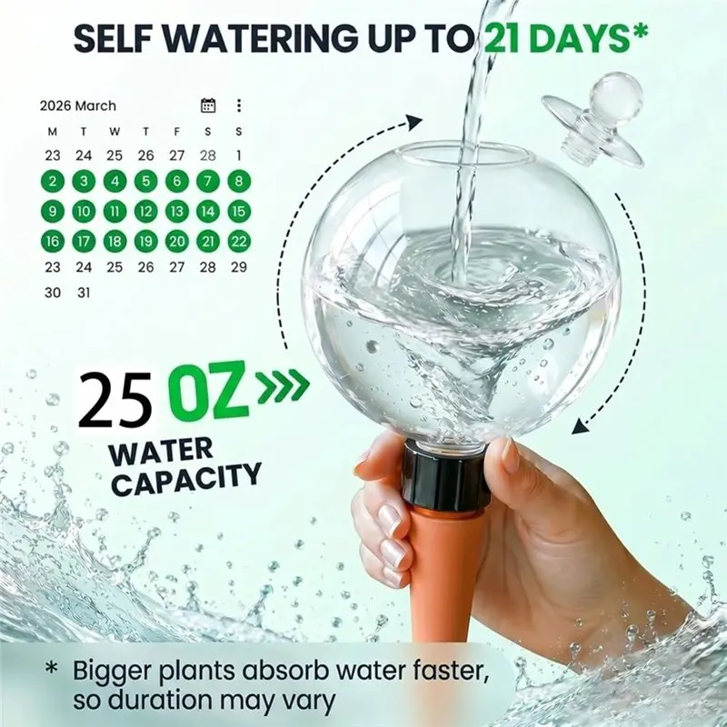 WCS-Vacation-Ready 2 Pack 25 Oz Extra Large For Plant Self-Watering Globes To 3 Weeks Durable For Plant Lovers