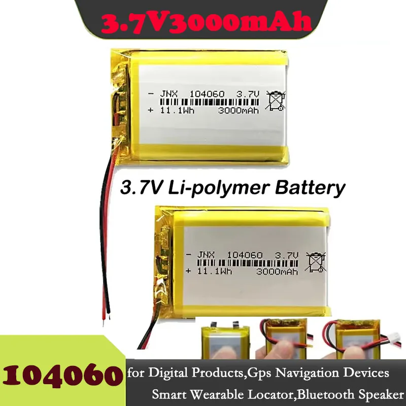 Alta calidad 104060   Batería recargable de polímero de litio de 3000mAh, 3,7 V, para cámara, navegador GPS, DVR, MP5, reproductor de Altavoz Bluetooth