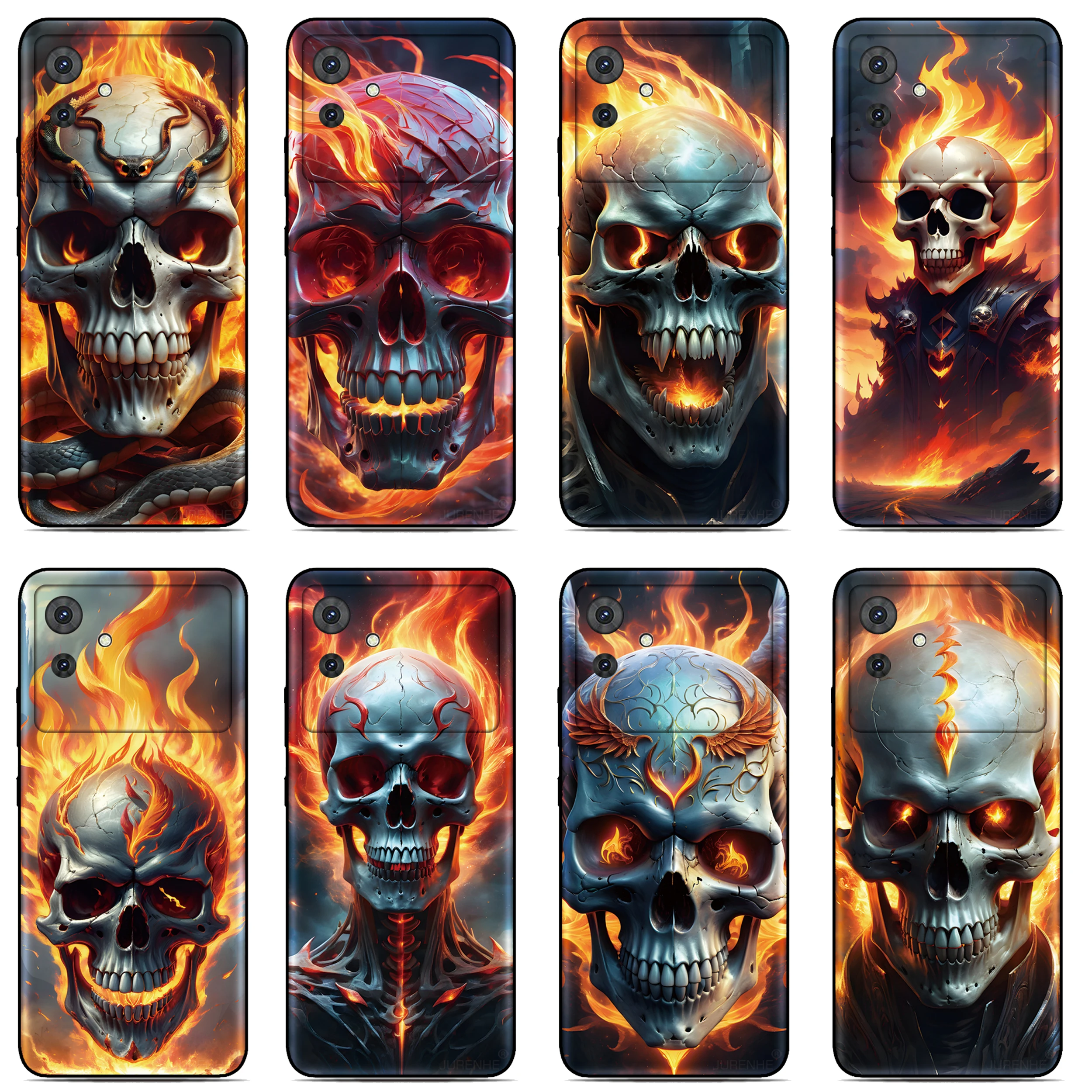 

Flame Skull Cover For OPPO A54 A55 5G A57 A57s A58 A60 A72 A52 A74 A76 A78 4G K11 F23 A91 A96 A98 Find X3 15 Pro Phone Case