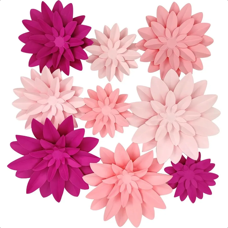 

3D Paper Flower for Wall Wedding Backdrop Bridal Shower Party Centerpieces Home Wall Decor Pack of 9 Pink