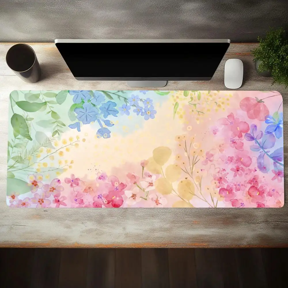 

Colorful Flowers Aesthetics Mouse Pad Large Computer Office Game Table Mat XXL Rubber Anti-slip PC Keyboard Mats Long Desk Pads