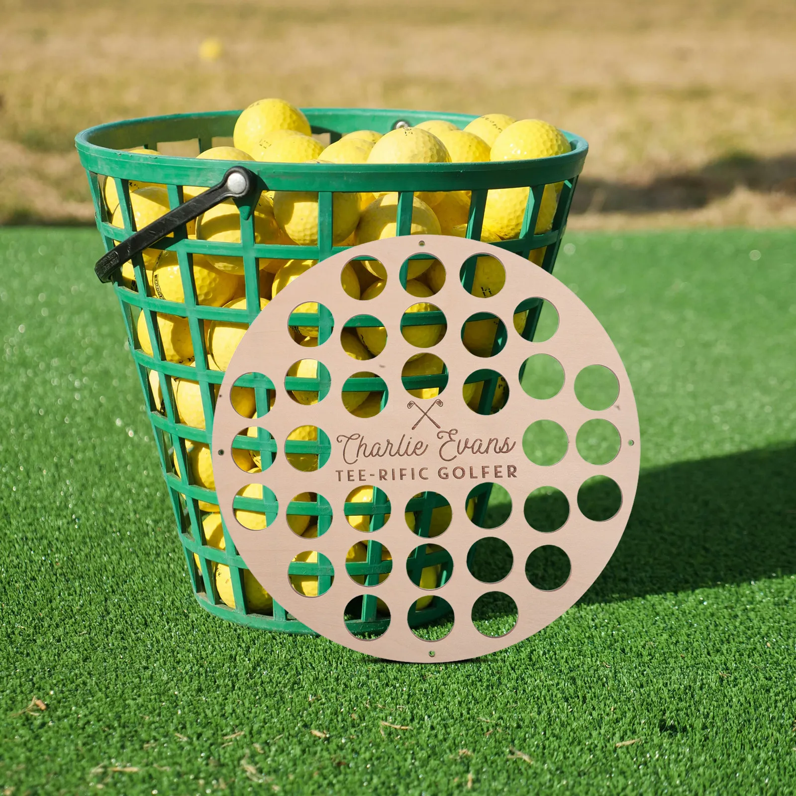 Wooden Golf Ball Display Rack 34 Hole Circular Design Space Saving Golf Ball Storage Stand for Tabletop Countertop Wall Mount