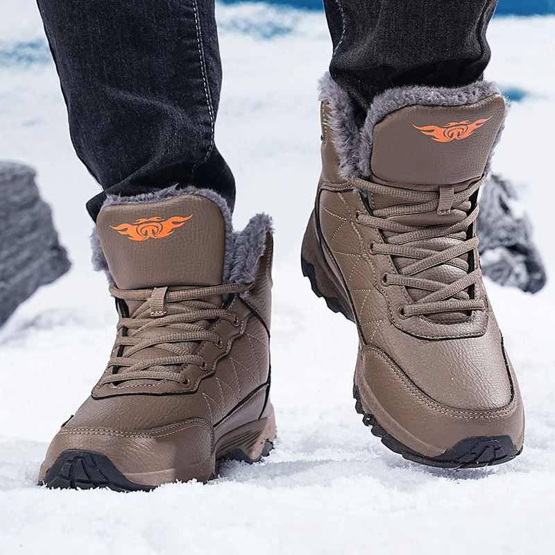 NeW Men Winter Snow Boots For Waterproof Leather Sneakers Super Warm Men\'s Boots Outdoor Male Hiking Boots Work Shoes Size 39-48