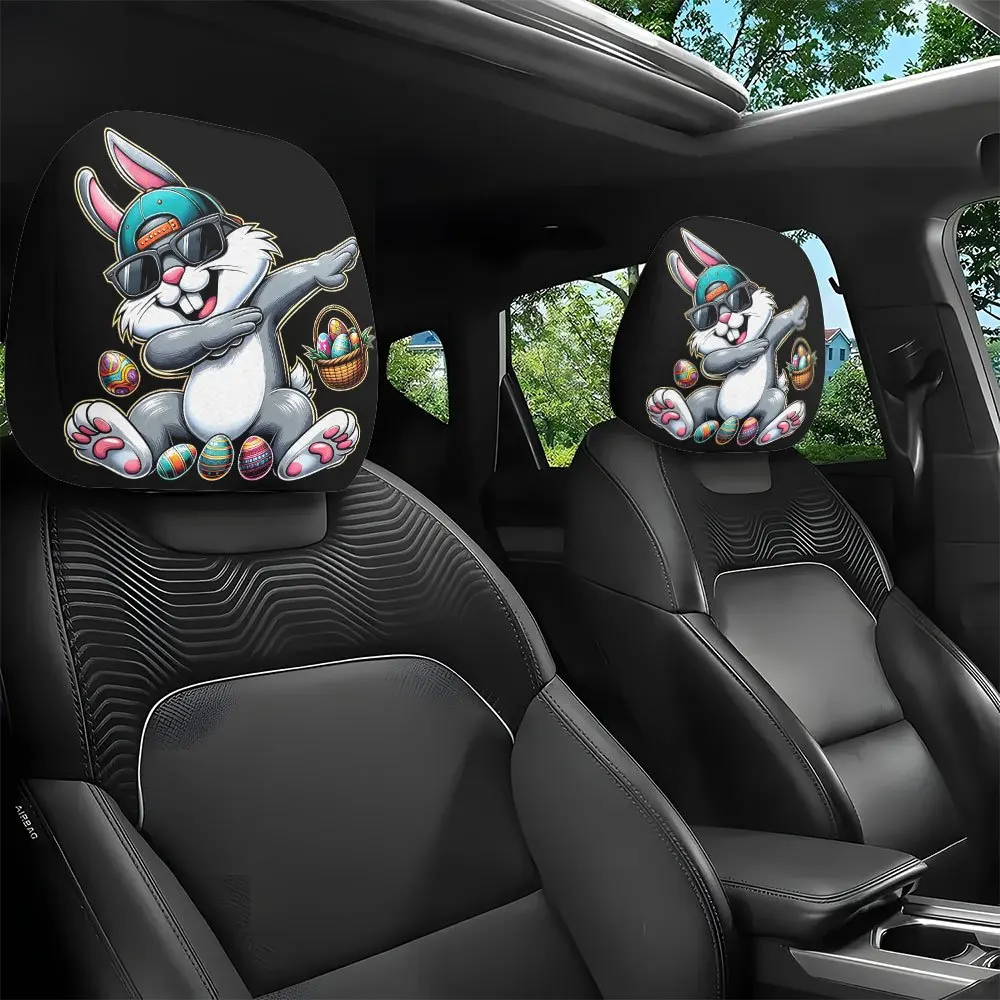 

2pcs Trendy Hip-Hop Style Cartoon Rabbit Print Headrest Covers, Interior Decor, Easy to Install and Remove, Washable, No Fil