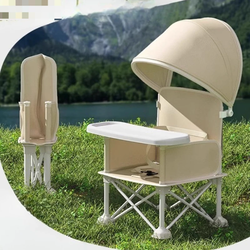 Picture 4: Moon-Shaped Baby Highchair with Anti-Tip Base-Foldable Beach Chair with Elevated Feeding Tray Multi-Angle Support for Travel