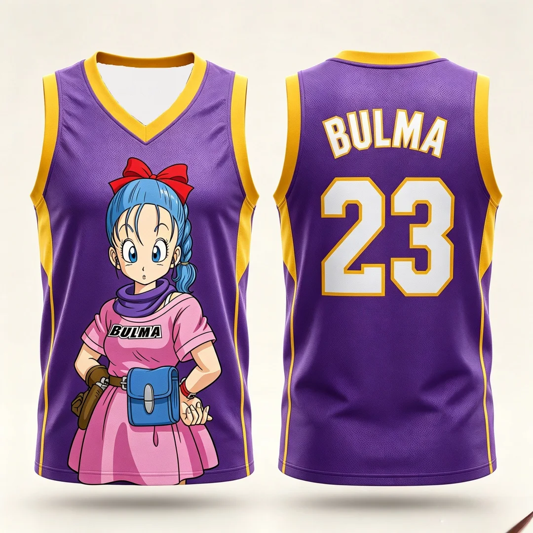 Dragon Ball Bulma Nr. 23 Basketball-Trikot für Damen, 3D-Druck, Sportweste, Weiß, Rosa, Anime, Streetwear, Tank-Top, passendes Familien-Outfit – Detail 10