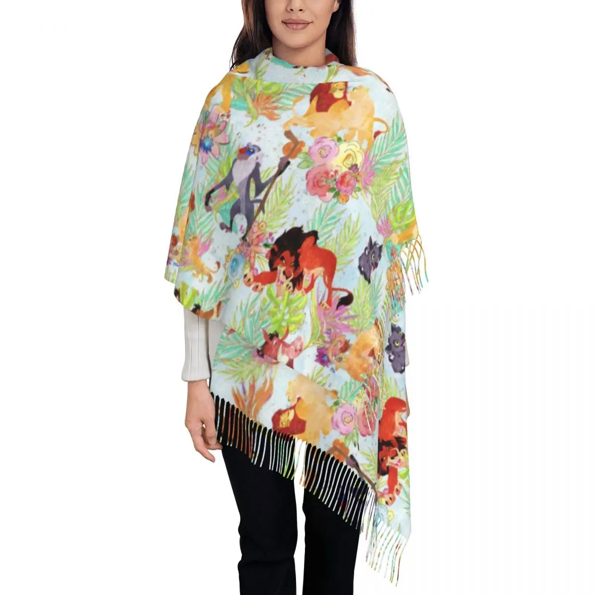 

Custom Female Long The Lion King Scarves Women Winter Thick Warm Tassel Shawl Wraps Scarf