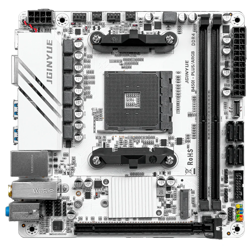 JGINYUE B450 ITX Motherboard Set AMD Ryzen 5 5500 AM4 2*16GB DDR4 3200Mhz RAM EXPO CPU Desktop PC WiFi Version B450i PLUS ARGB view 3