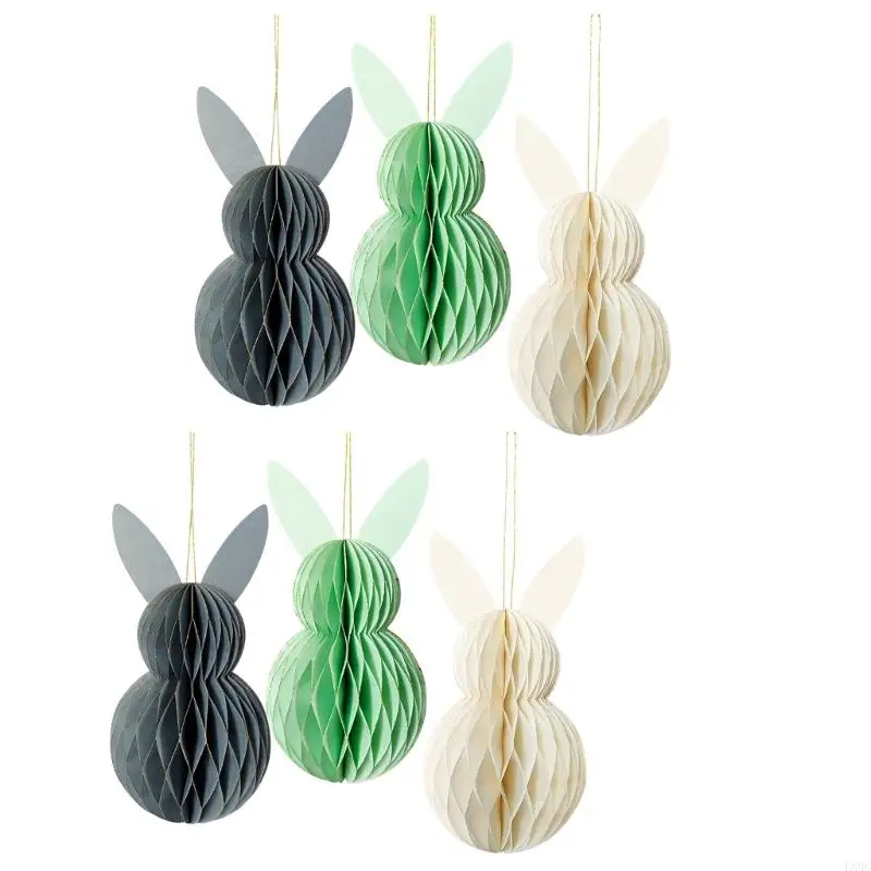 

6pcs Lovely Rabbit Honeycomb Ornaments Tree Hanging Pendants for Holiday Easy Decoration in Homes or Schools