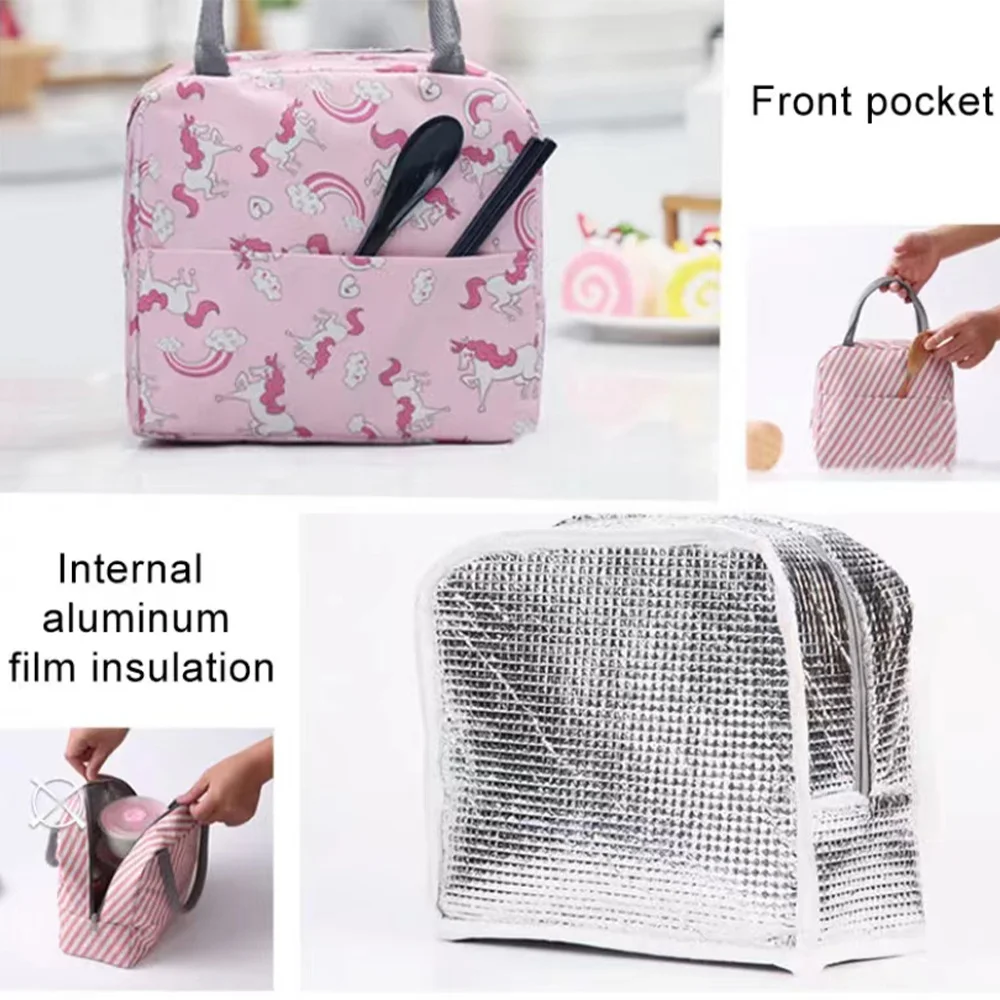 Child Thermal Lunch Box Dinner Bags Picnic Travel Breakfast School Kids Convenient Lunchbox Woman Tote Food Bag Canvas Handbags