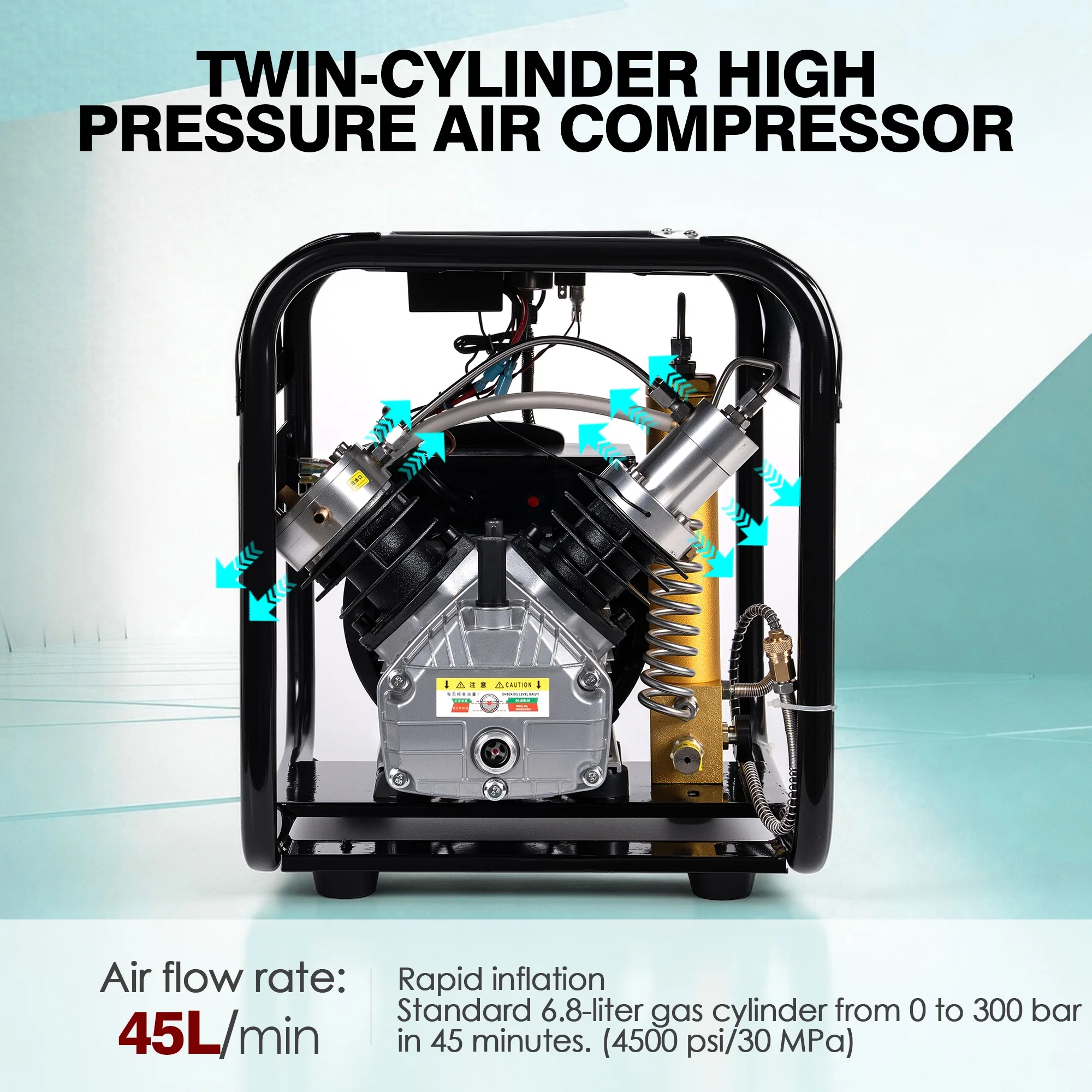 Auto Power-off 110V 220V 30mpa/300bar/4500psi Built-in Filter Double Cylinder Car Breathing Scuba Diving Air Compressor