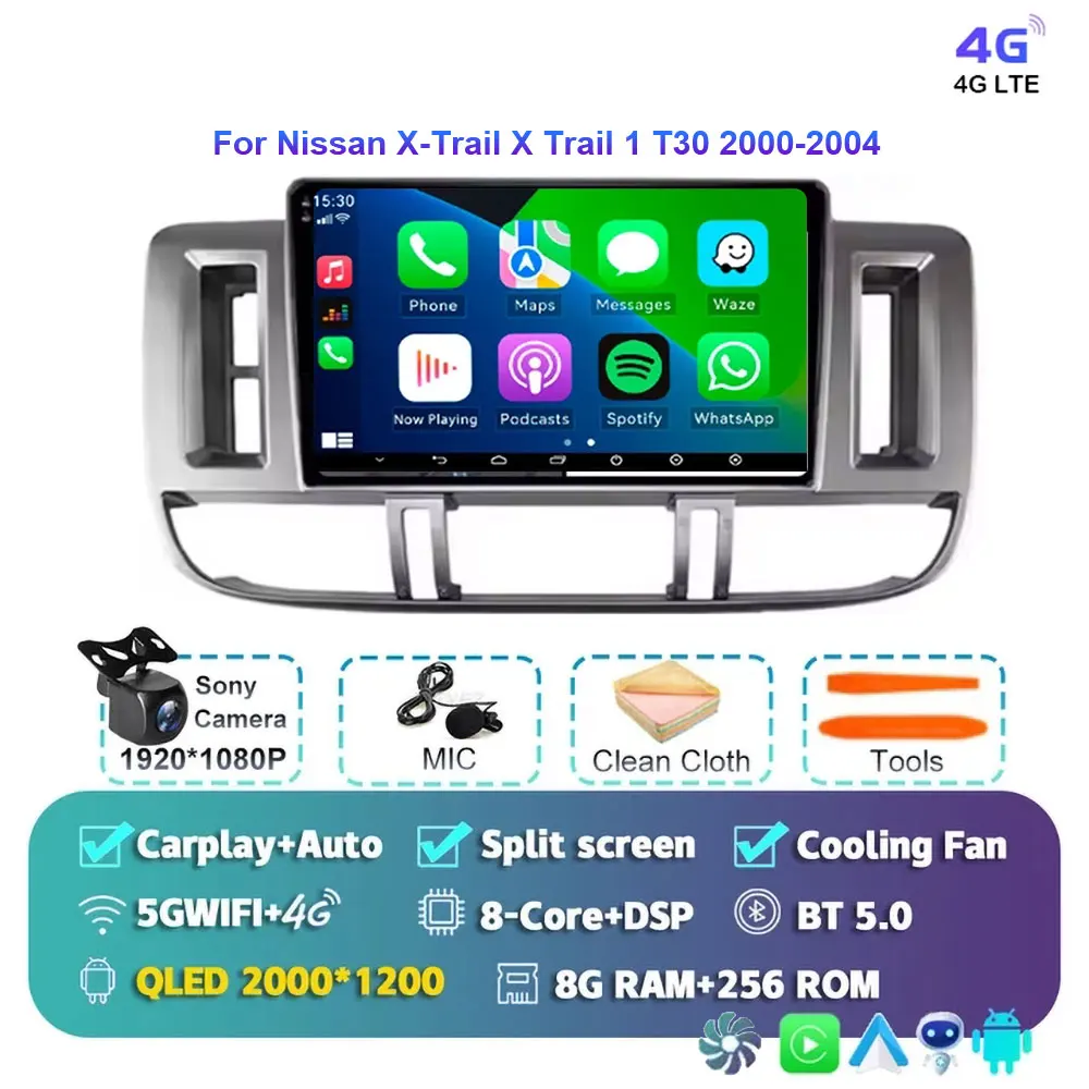 Android 15 autoradio voor Nissan X-Trail 2000-2004 met GPS navigatie 2DIN stereo BT Carplay videospeler X Trail X-Trail T30