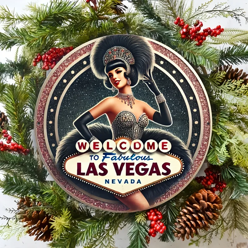 Room Decor 1pc Vintage Las Vegas Showgirl Aluminum Sign, 1950s Style Metal Wall Art, 8x8 inches, Home/Kitchen/Dining/Bedroom/Gar