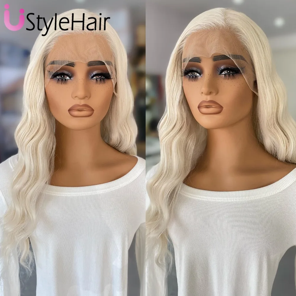 

Парик UStyleHair Платиновый светлый натуральный волнистый парик синтетические кружевные передние парики для женщин свободная часть натуральные волосы линия ежедневного использования косплей парик