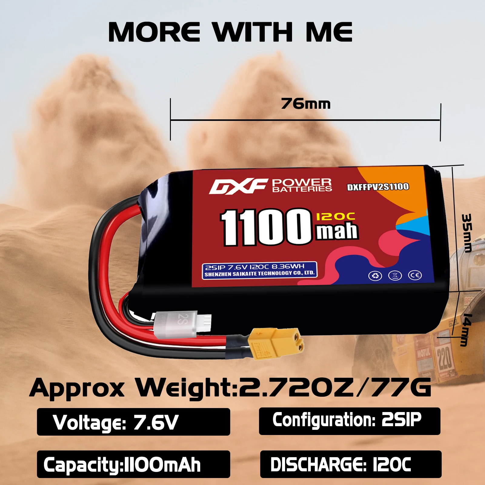 Akumulator DXF Lipo 2S 7.6V 1100mAh 850mAh 650mA 120C 720mAh 550mAh 100C z wtyczką XT30 XT60 JST do drona FPV Quadcopter