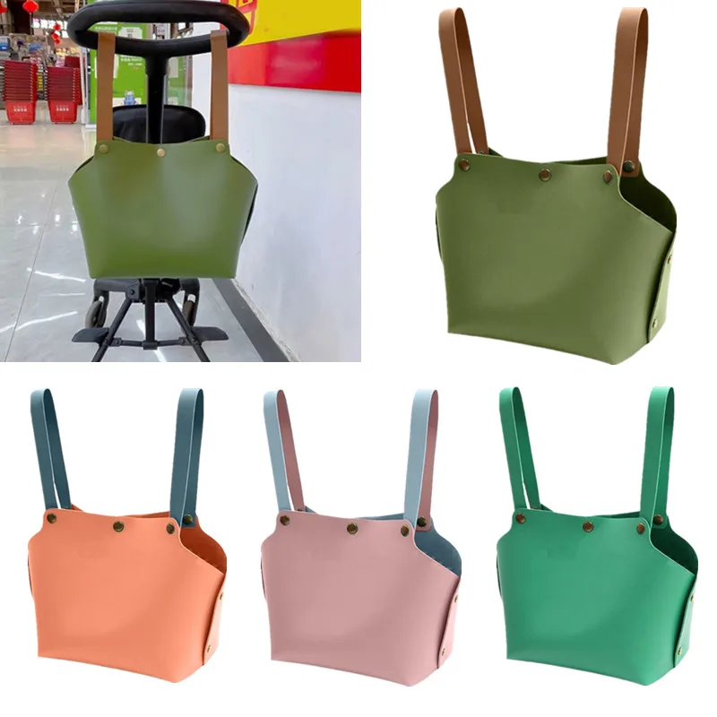 

New PU Leather Baby Stroller Storage Bag Portable Travel Pram Trolley Hanging Bag Large Capacity Baby Cart Diaper Organizer