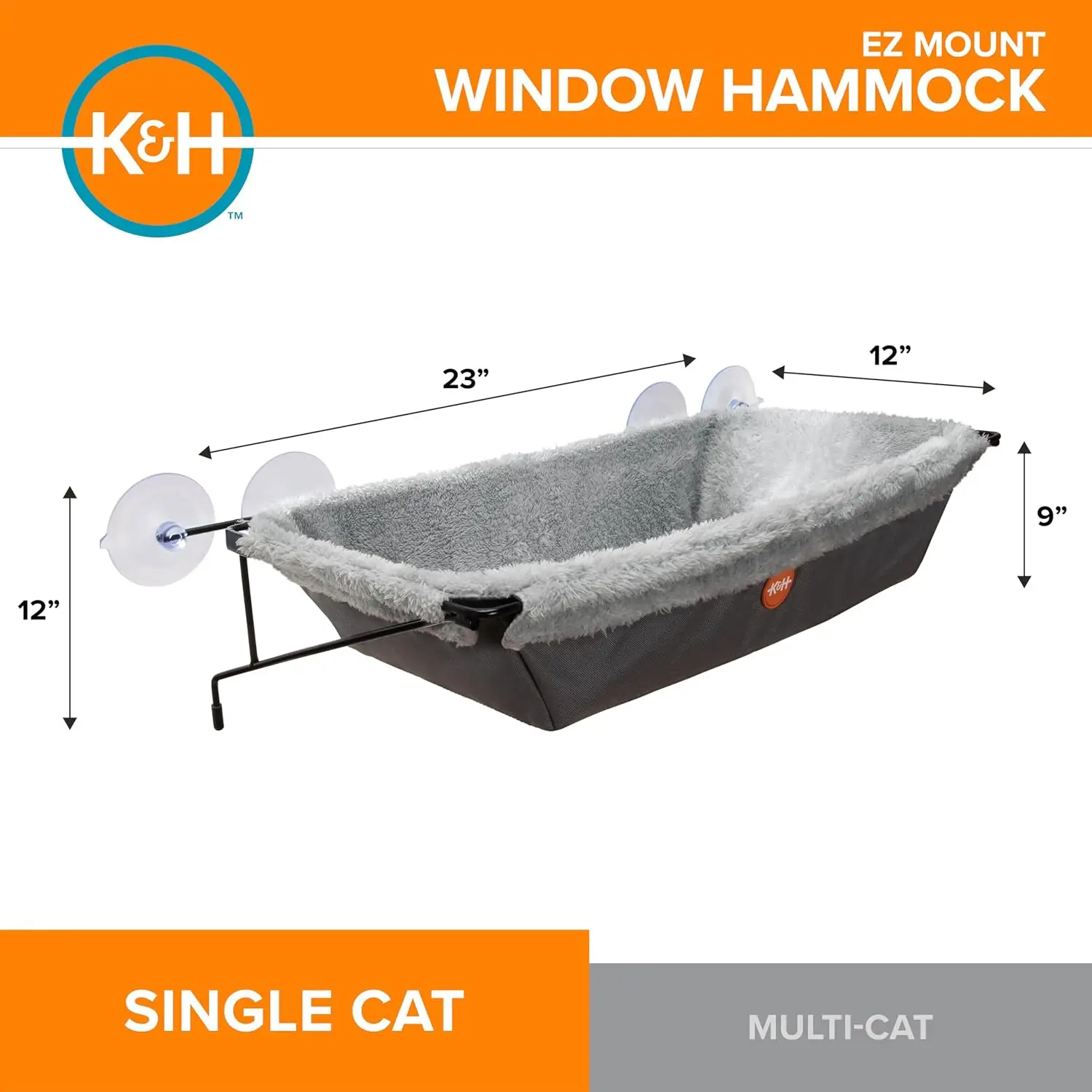 Cat Window Hammock Perch, Easy-Mount Cat Window Seat, Supports Up to 50 lbs, Gray